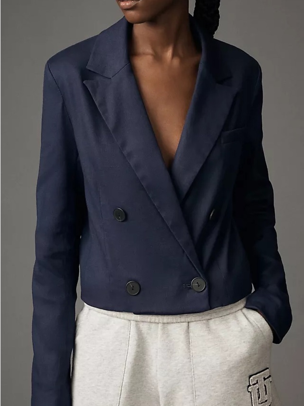 Maeve by Anthropologie Double-Breasted Linen Blend Navy Blazer Jacket | M